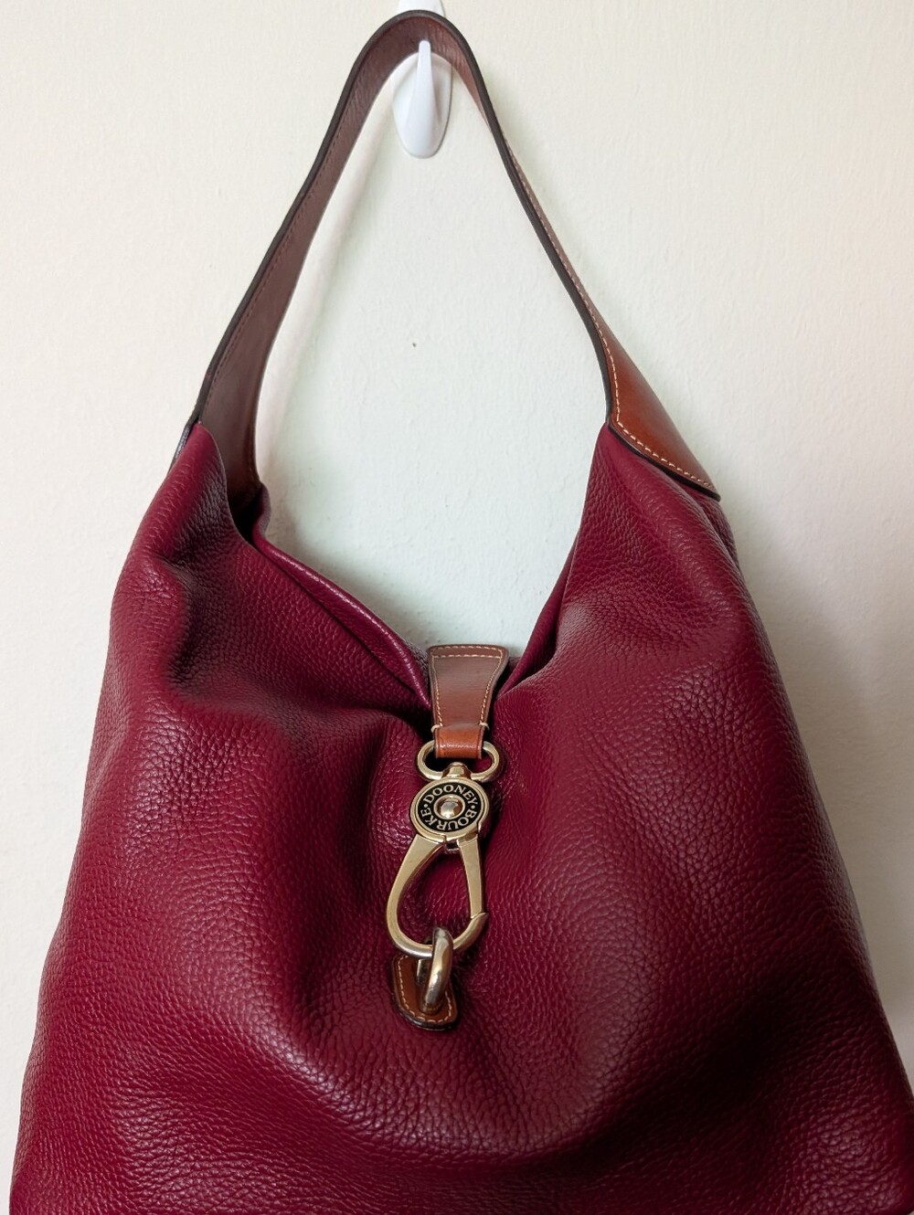 Dooney& Bourke Burgundy Leather Shoulder Hobo Bag with Gold Hardware